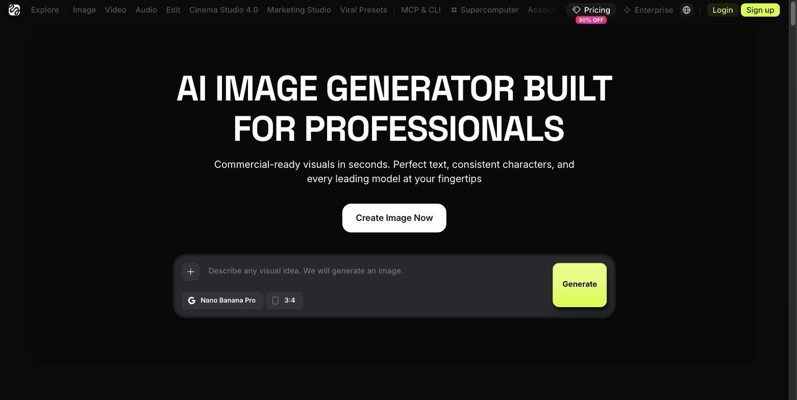 Higgsfield AI Image generator page