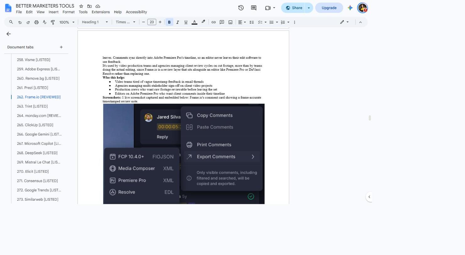 Frame.io frame-accurate comment interface