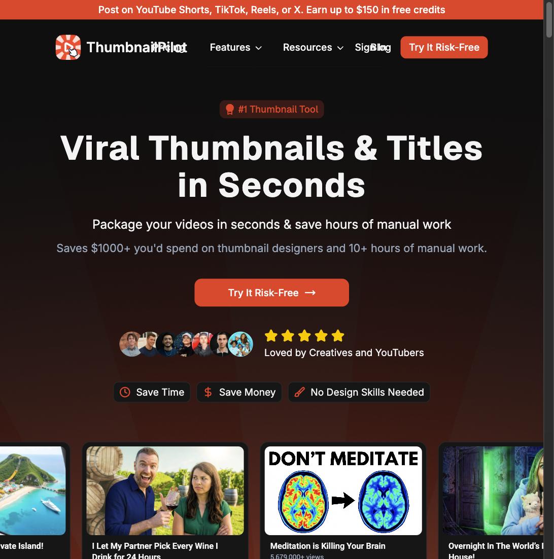 Additional ThumbnailPilot thumbnail examples including a bold text-overlay style
