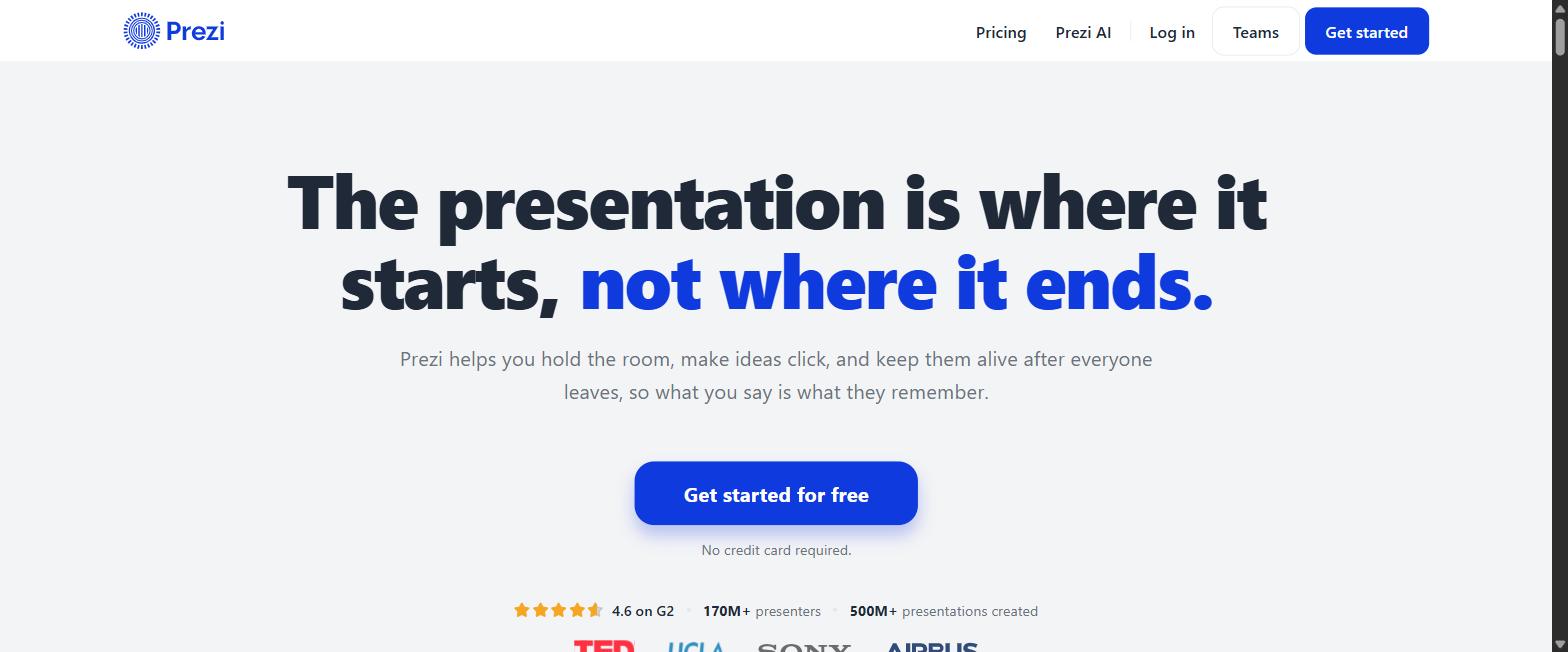 Prezi homepage