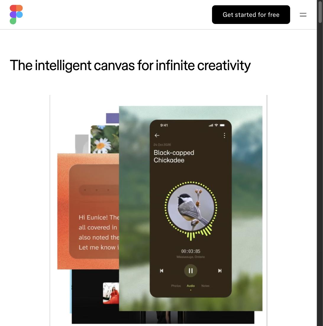 Figma design canvas mockup showing layered app screens with a bird identification card