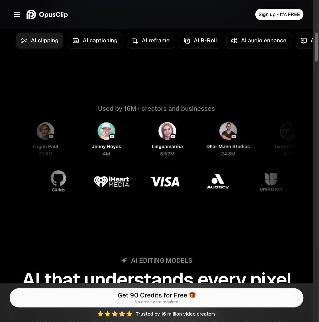 Opus Clip AI editing models and clipping features