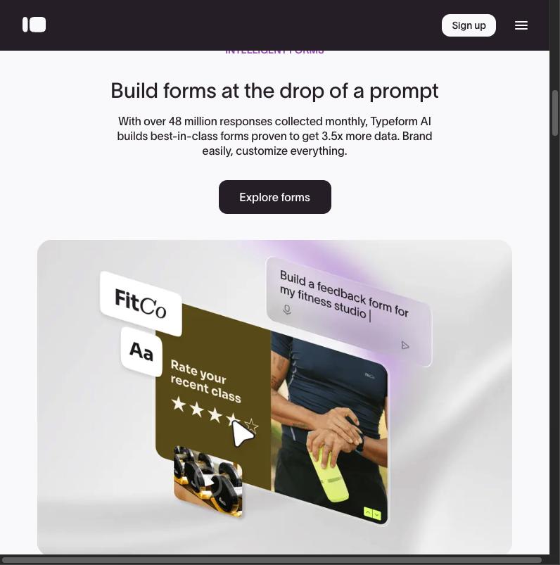 Typeform AI generating a styled feedback form for a fitness studio from a text prompt