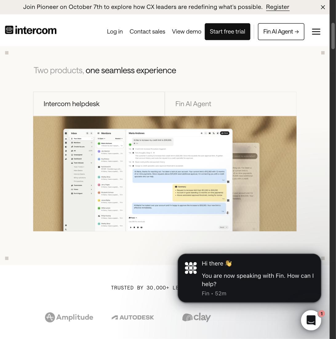 Intercom's shared team inbox showing a customer conversation with AI-suggested reply summary