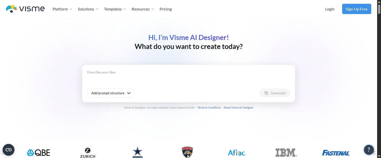Visme homepage