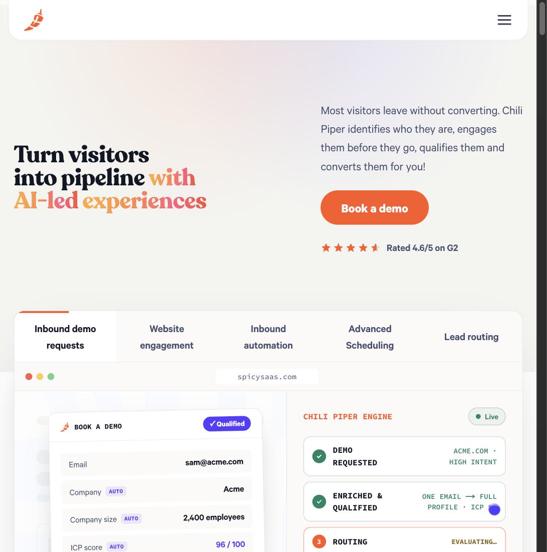 Chili Piper's engine enriching and qualifying a demo request in real time