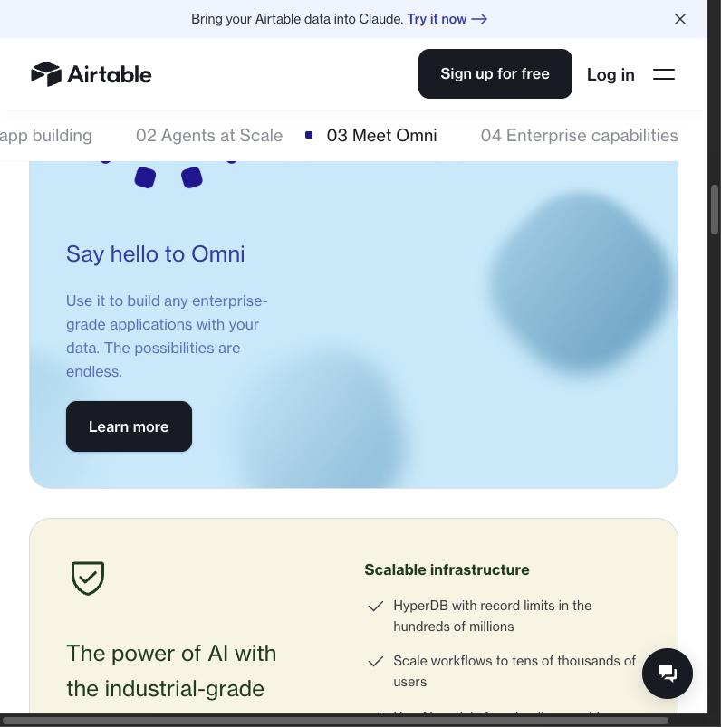 Airtable's Omni AI agent builder and scalable HyperDB infrastructure callouts